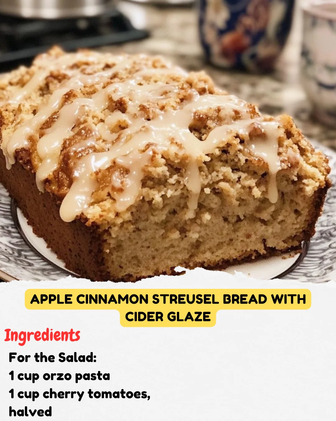 Apple Cinnamon Streusel Bread with Cider Glaze