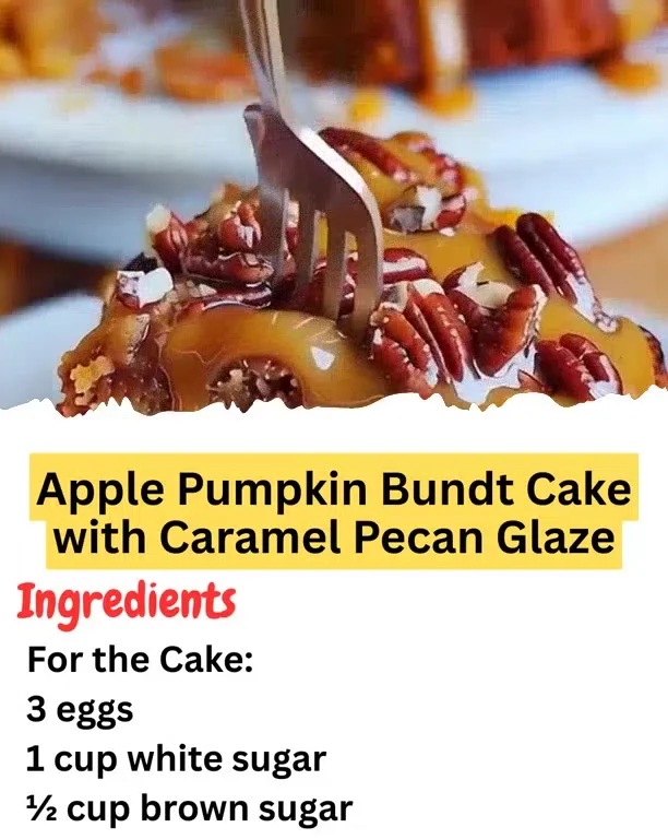 Apple Pumpkin Bundt Cake with Caramel Pecan Glaze