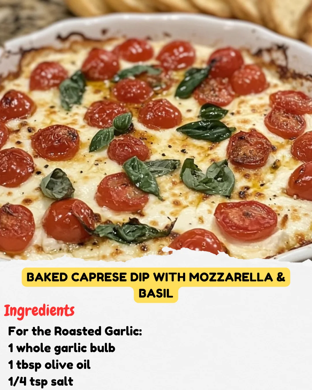 Baked Caprese Dip with Mozzarella & Basil