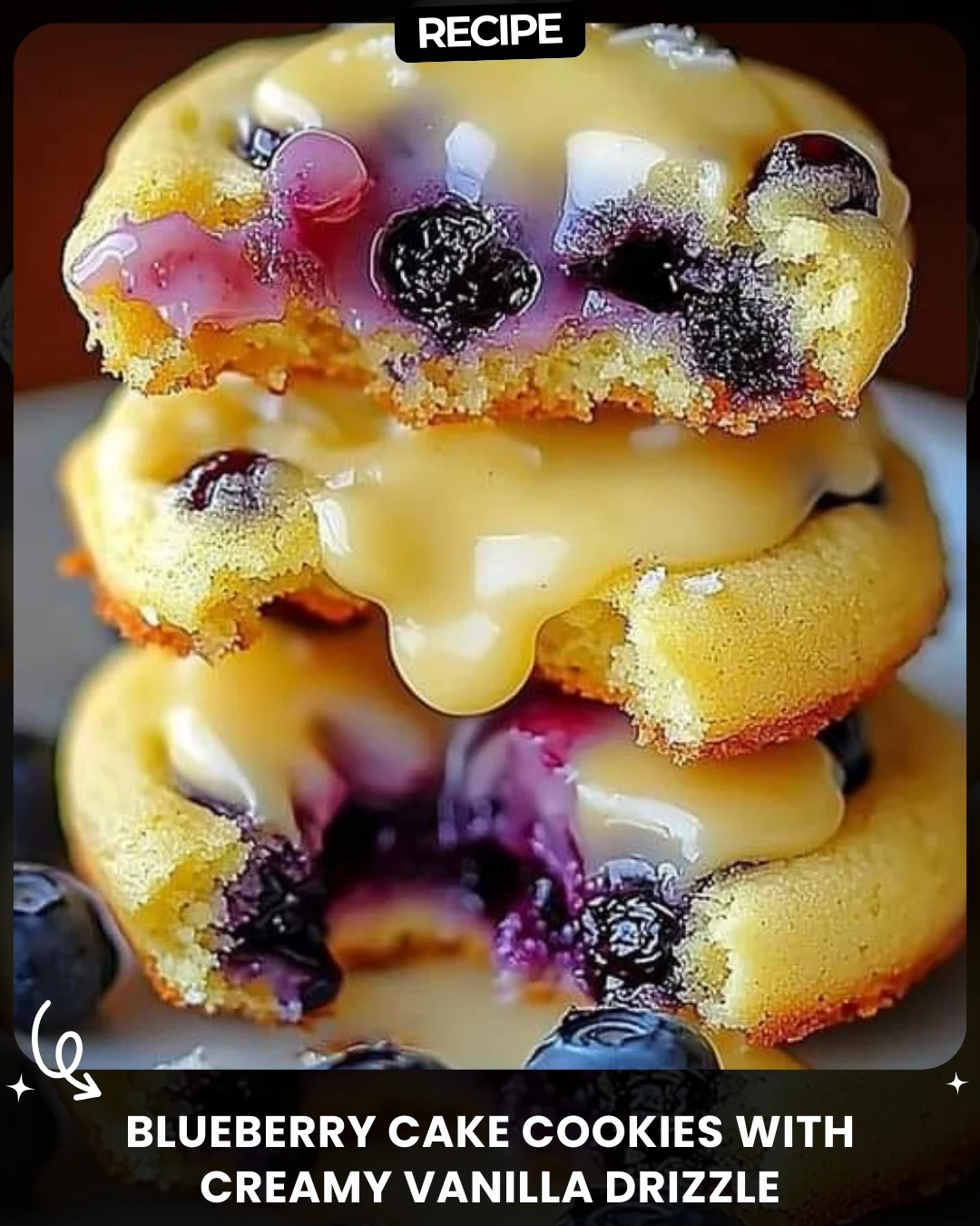 Blueberry Cake Cookies with Creamy Vanilla Drizzle