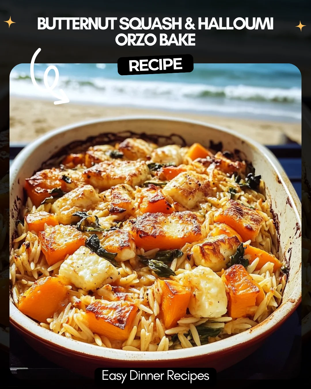 Butternut Squash & Halloumi Orzo Bake