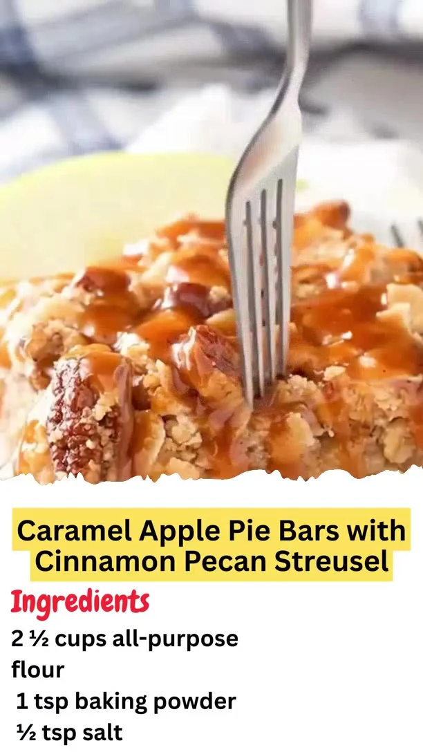 Caramel Apple Pie Bars with Cinnamon Pecan Streusel
