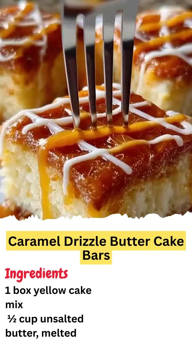 Caramel Drizzle Butter Cake Bars