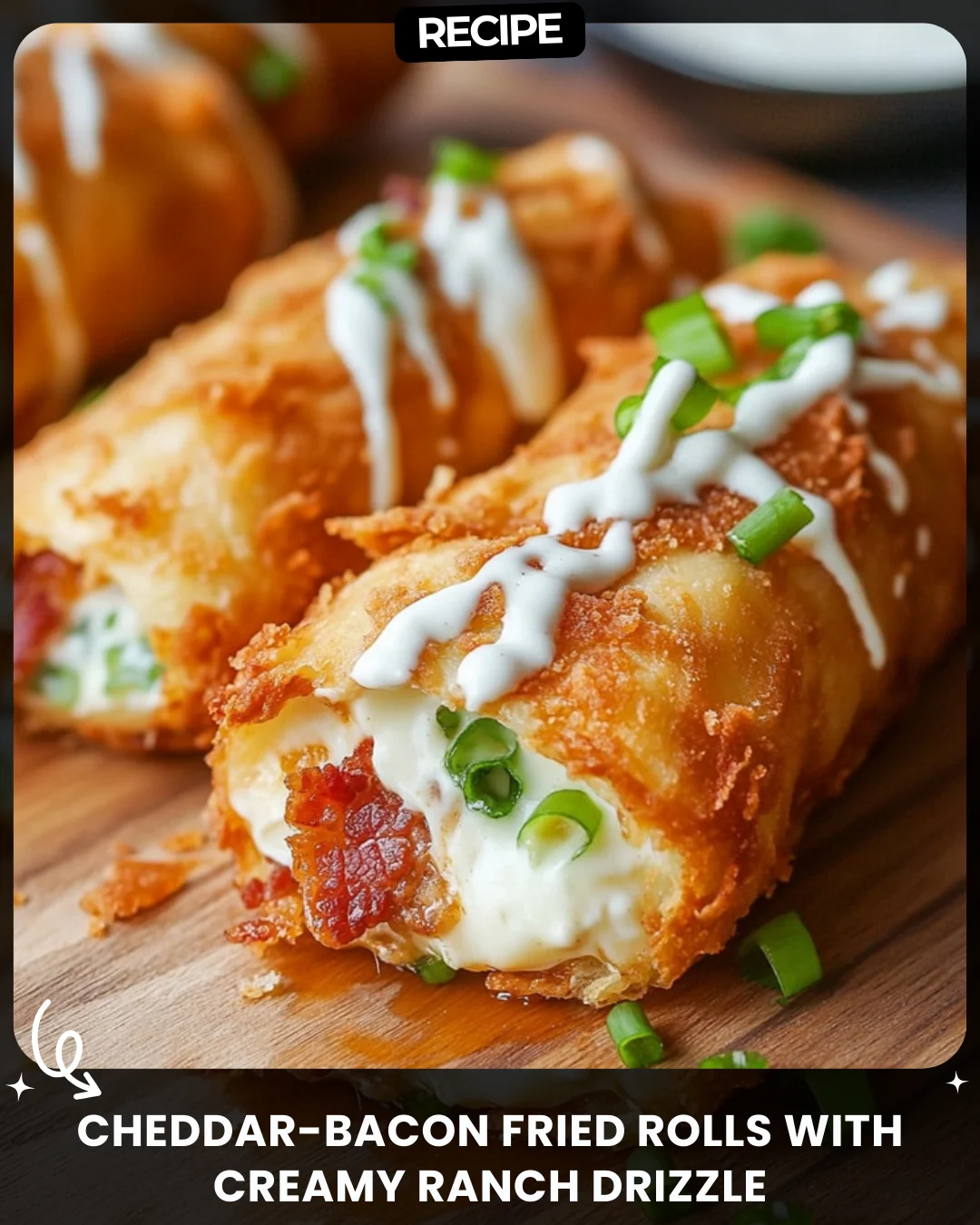 Cheddar-Bacon Fried Rolls with Creamy Ranch Drizzle