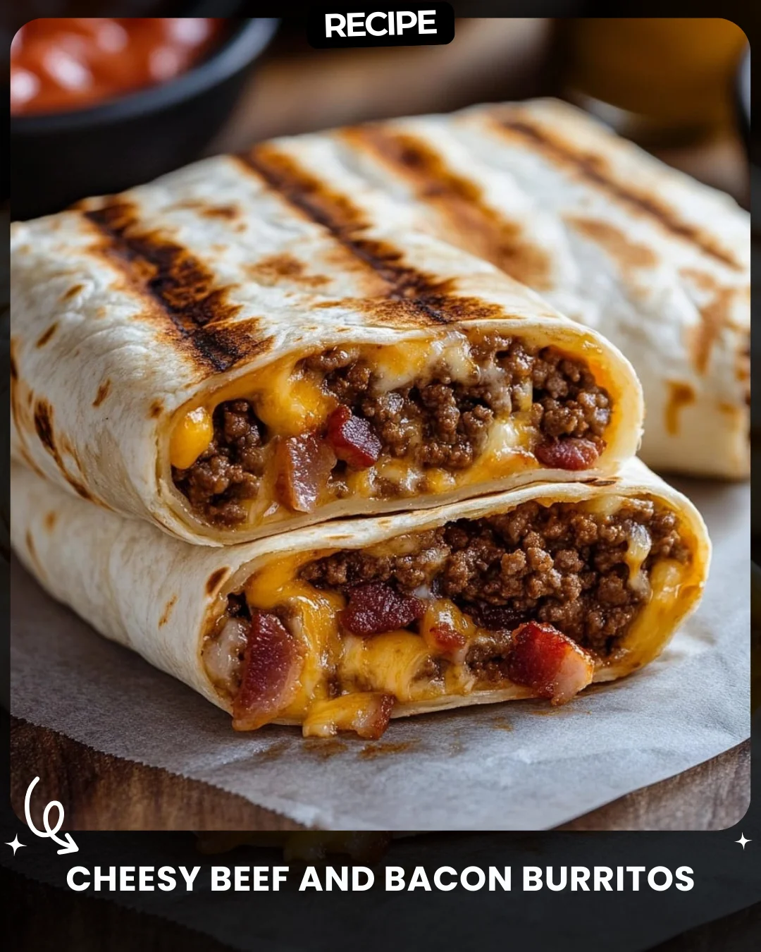 Cheesy Beef and Bacon Burritos