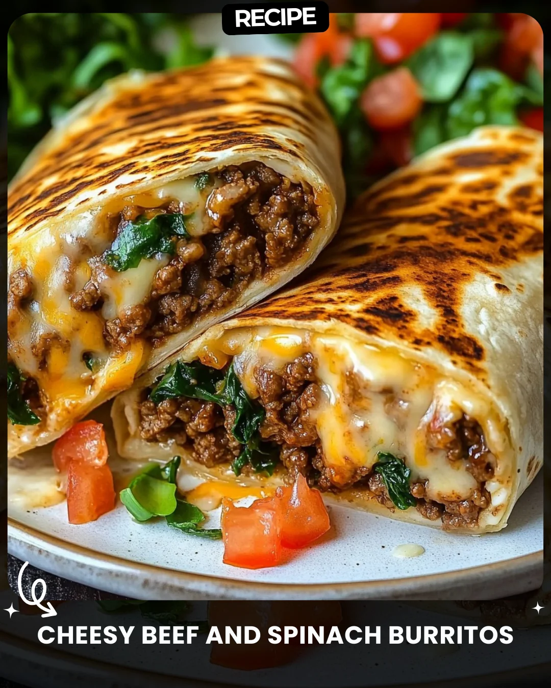 Cheesy Beef and Spinach Burritos