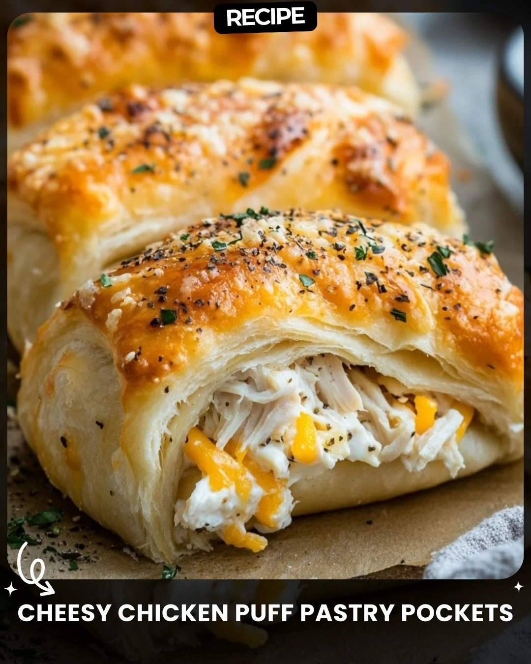Cheesy Chicken Puff Pastry Pockets