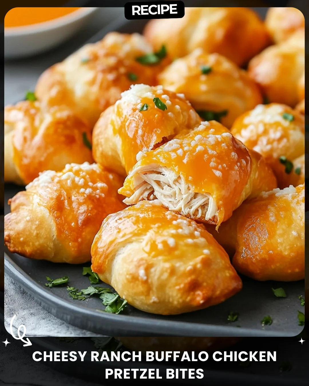 Cheesy Ranch Buffalo Chicken Pretzel Bites