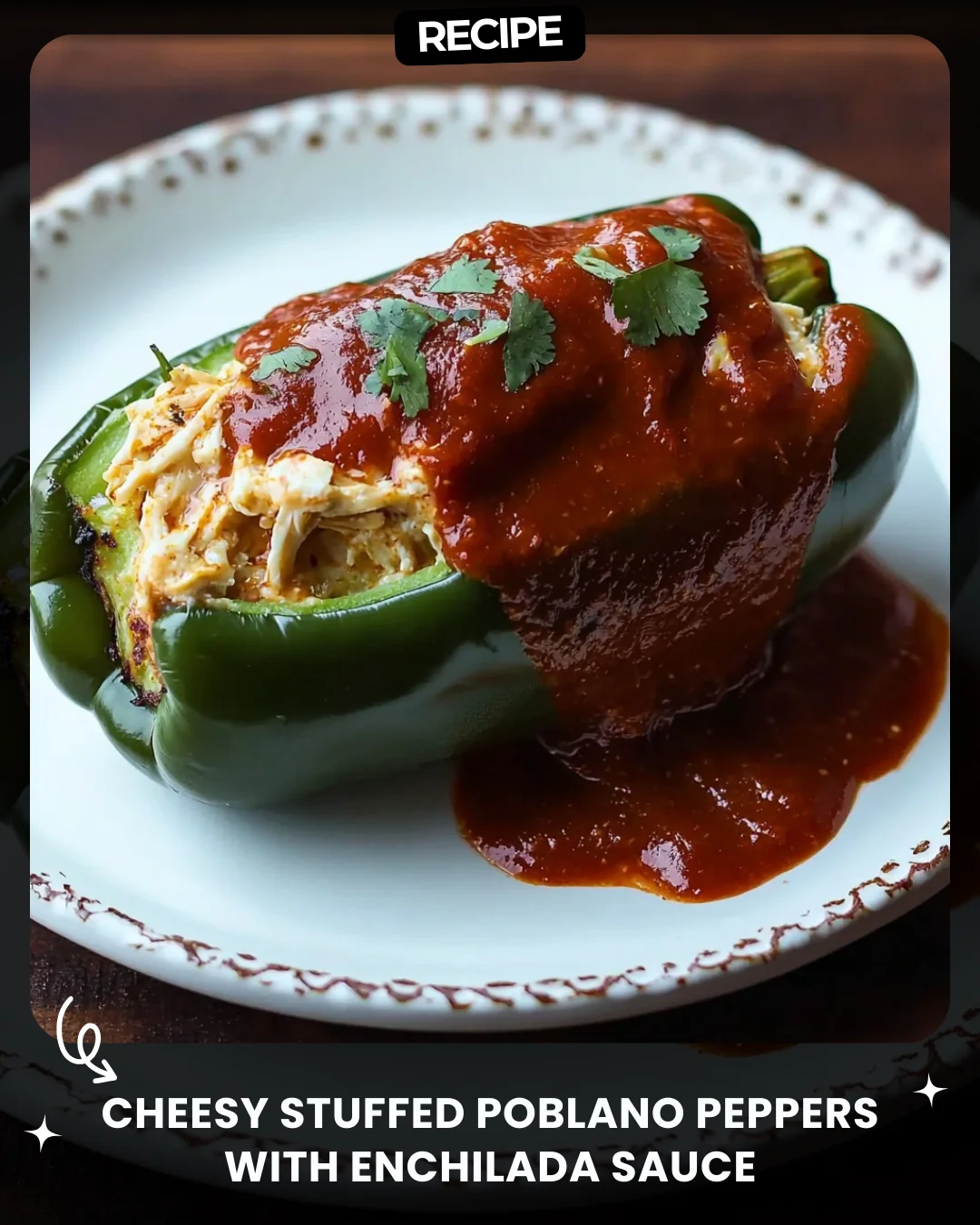 Cheesy Stuffed Poblano Peppers with Enchilada Sauce