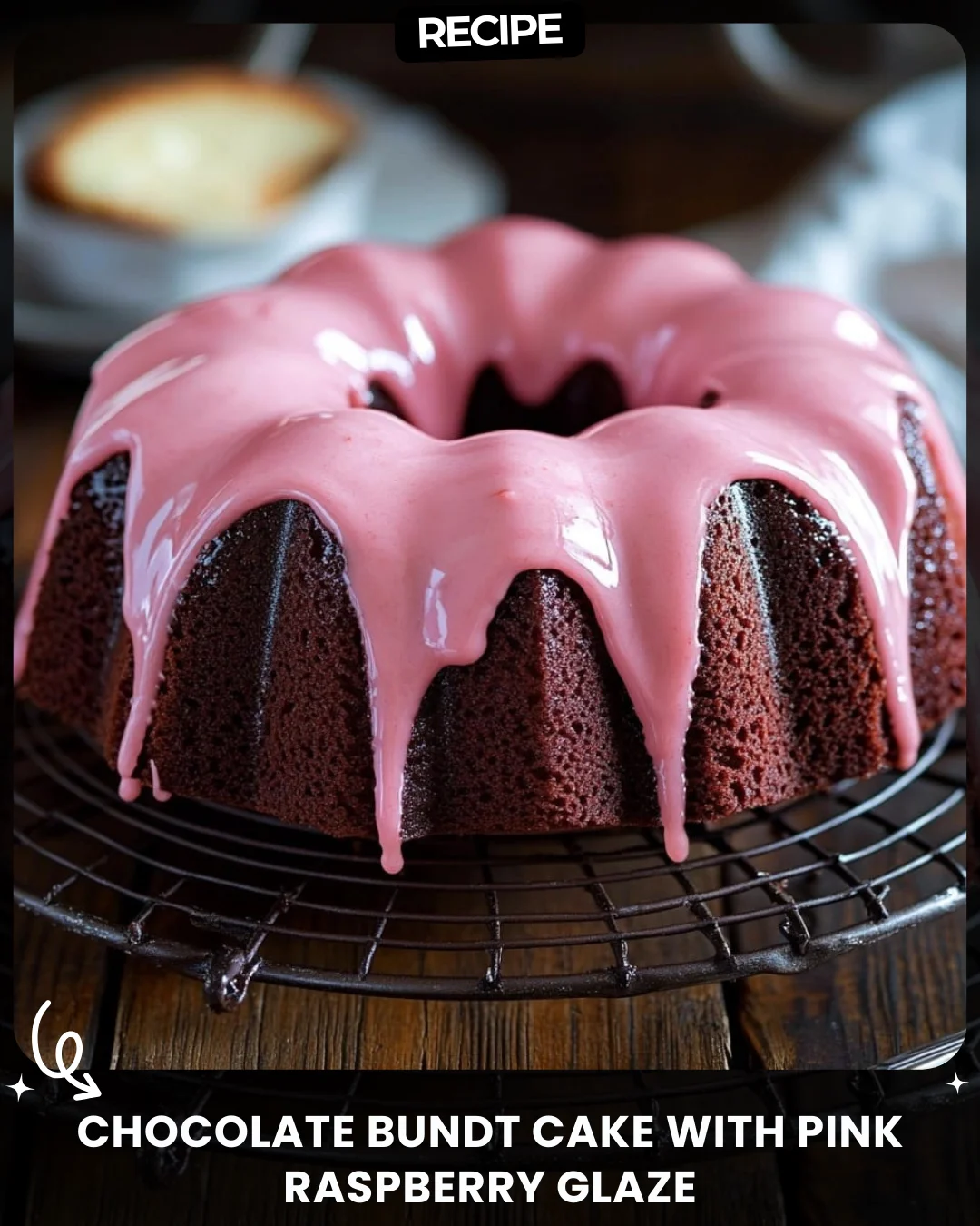 Chocolate Bundt Cake with Pink Raspberry Glaze