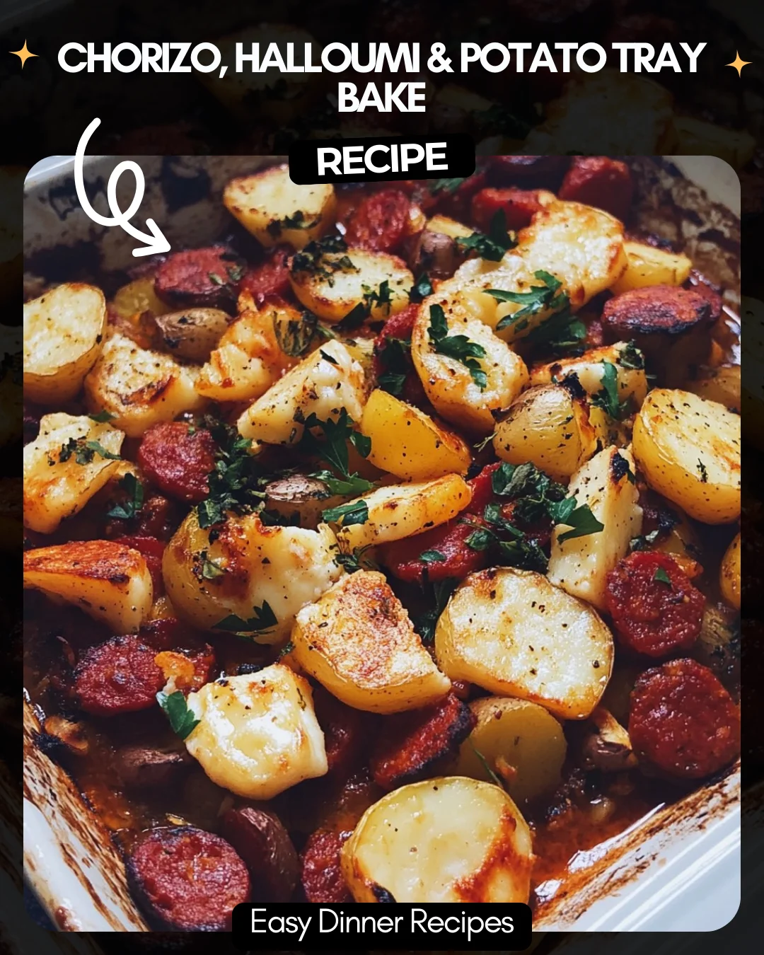 Chorizo, Halloumi & Potato Tray Bake