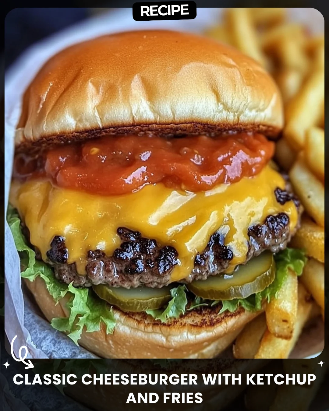 Classic Cheeseburger with Ketchup and Fries