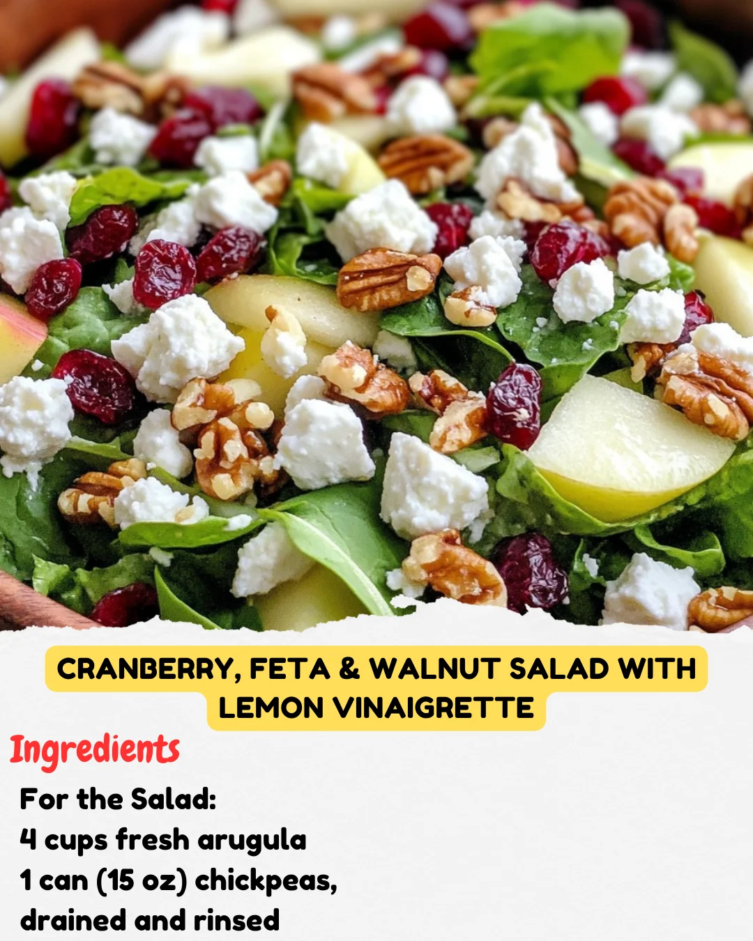 Cranberry, Feta & Walnut Salad with Lemon Vinaigrette