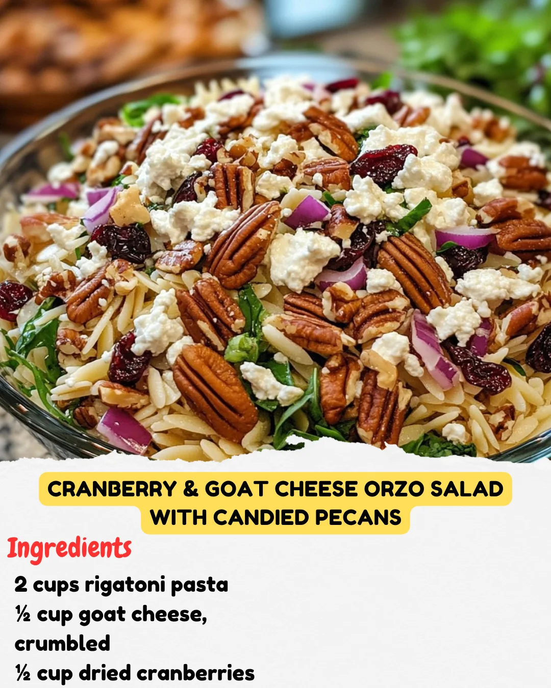 Cranberry & Goat Cheese Orzo Salad with Candied Pecans