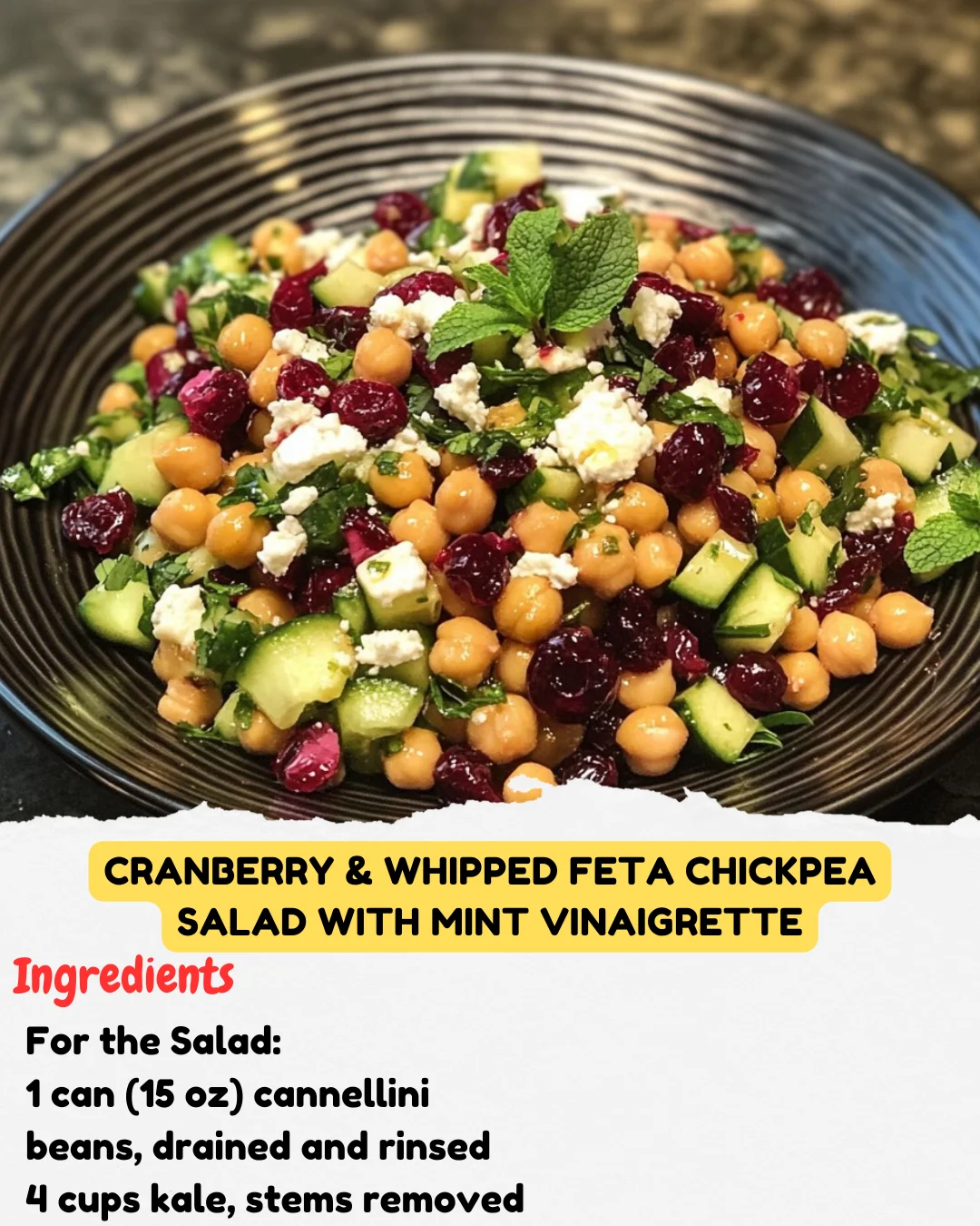 Cranberry & Whipped Feta Chickpea Salad with Mint Vinaigrette