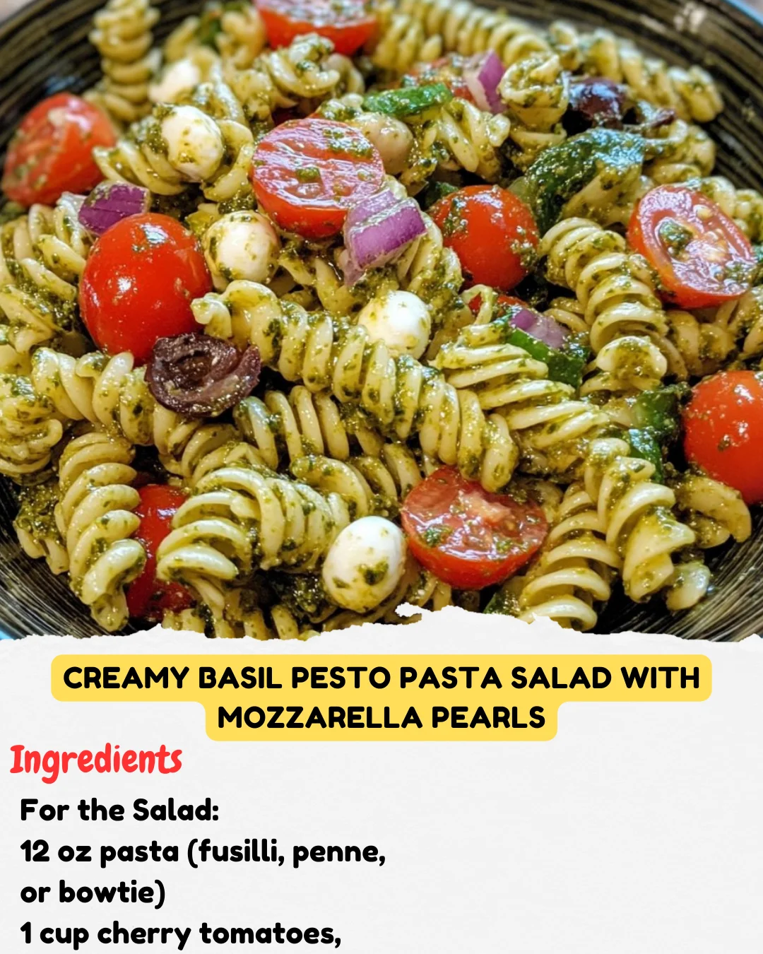 Creamy Basil Pesto Pasta Salad with Mozzarella Pearls