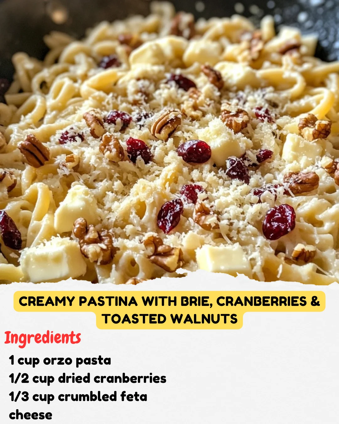 Creamy Pastina with Brie, Cranberries & Toasted Walnuts