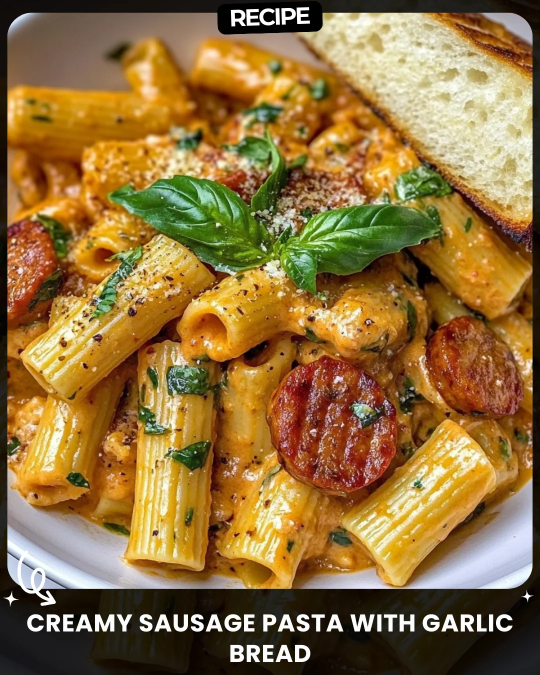 Creamy Sausage Pasta with Garlic Bread