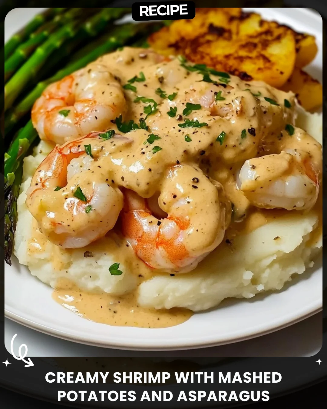 Creamy Shrimp with Mashed Potatoes and Asparagus