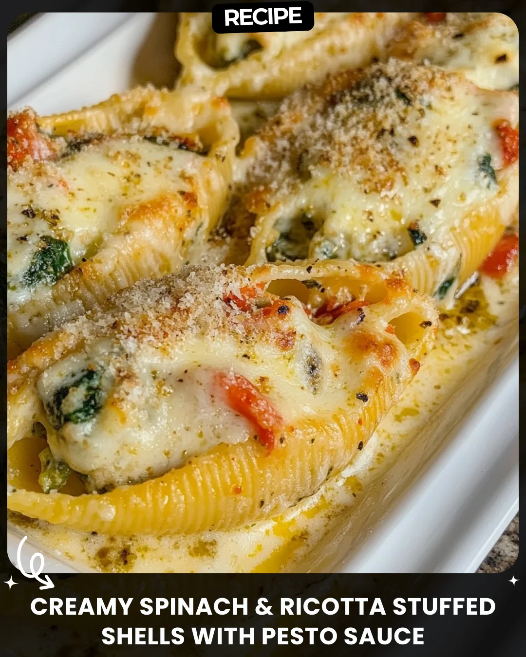 Creamy Spinach & Ricotta Stuffed Shells with Pesto Sauce