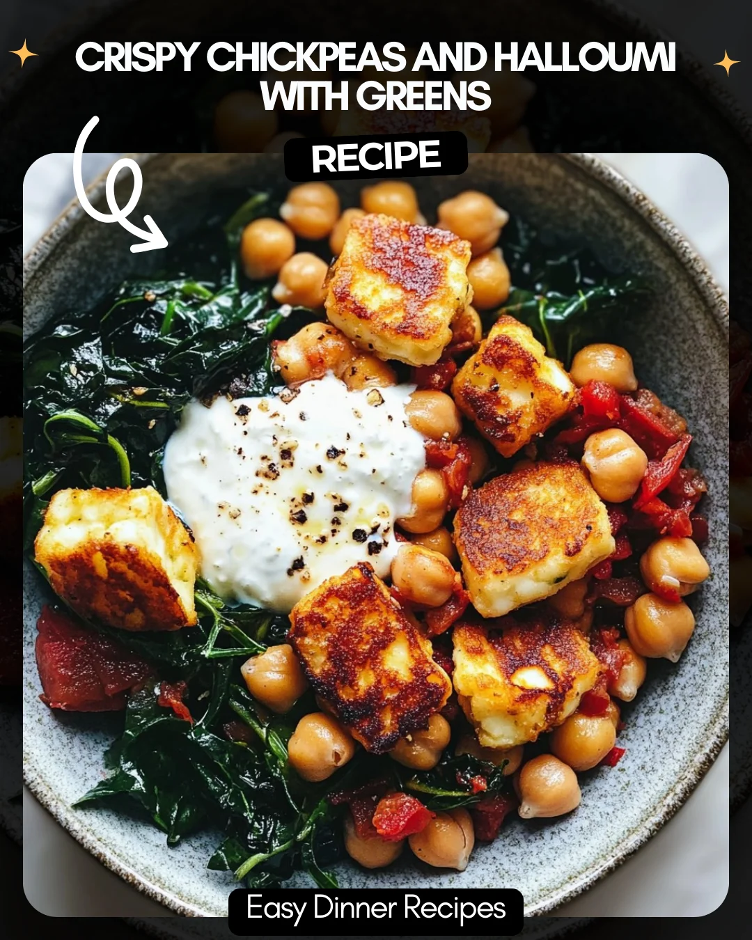 Crispy Chickpeas and Halloumi with Greens