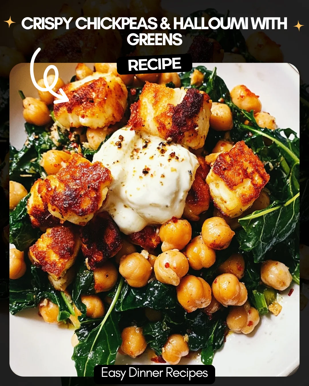 Crispy Chickpeas & Halloumi with Greens