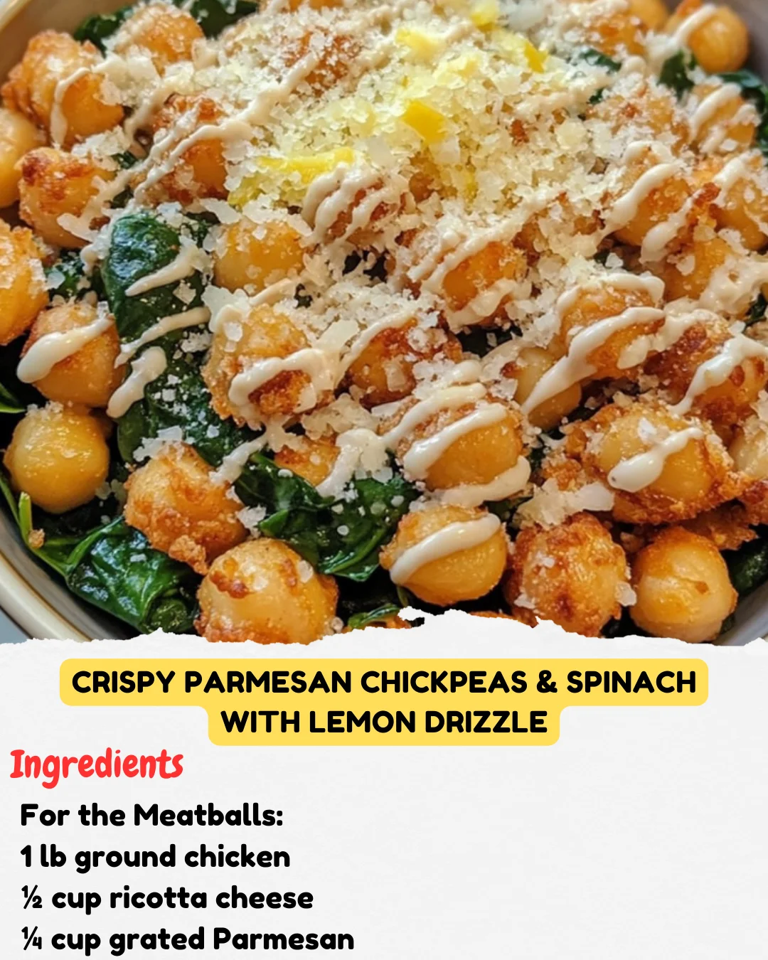 Crispy Parmesan Chickpeas & Spinach with Lemon Drizzle