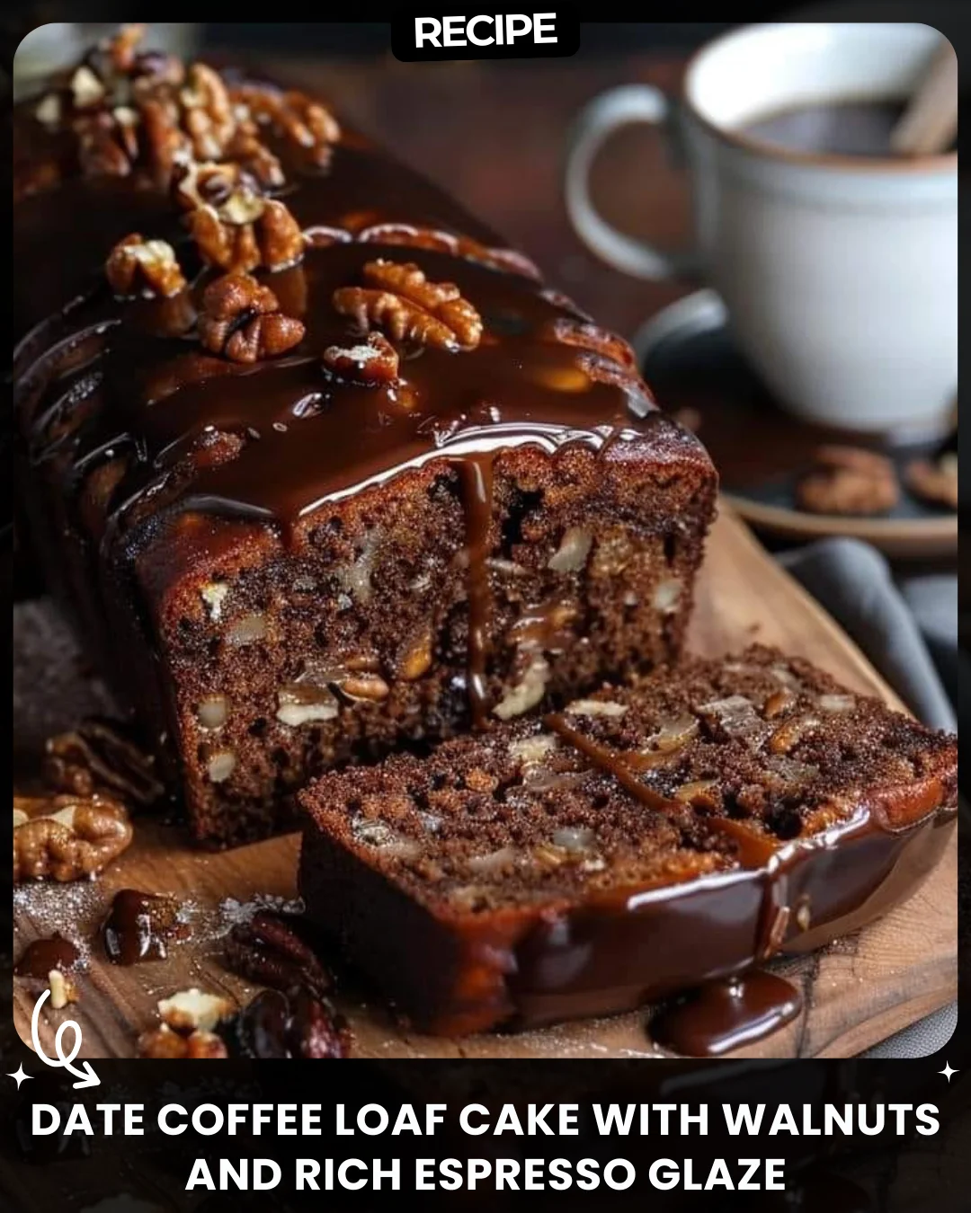 Date Coffee Loaf Cake with Walnuts and Rich Espresso Glaze