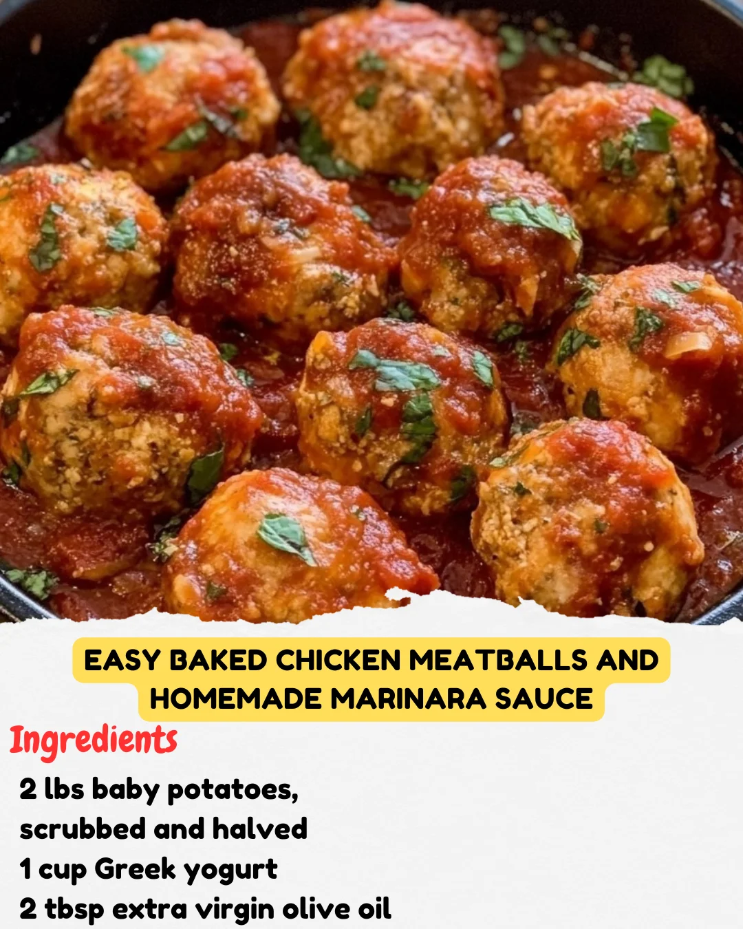 Easy Baked Chicken Meatballs and Homemade Marinara Sauce