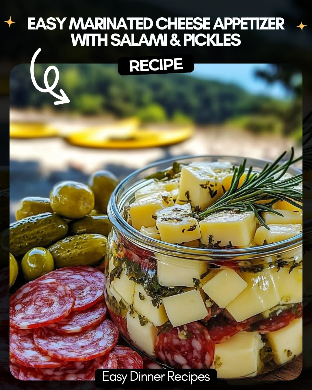 Easy Marinated Cheese Appetizer with Salami & Pickles