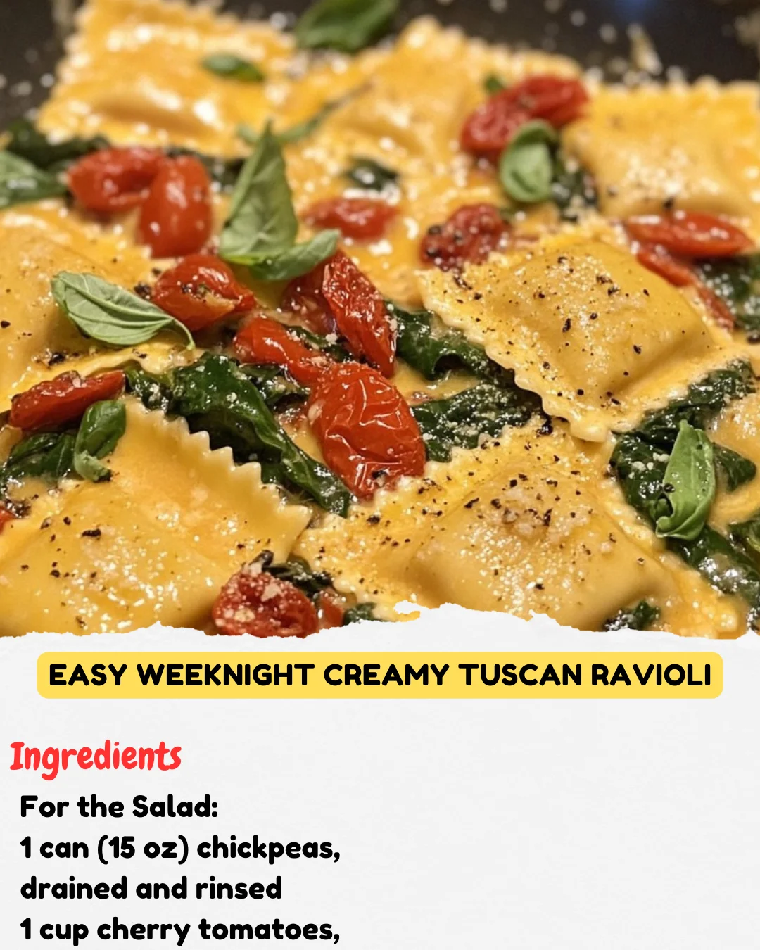 Easy Weeknight Creamy Tuscan Ravioli