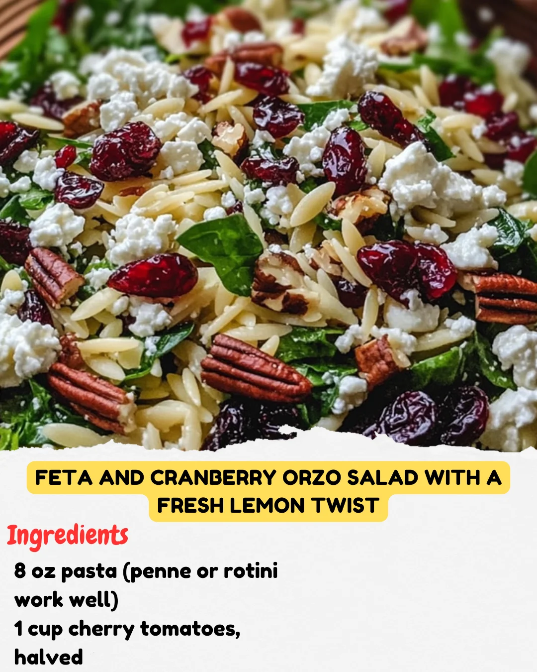 Feta and Cranberry Orzo Salad with a Fresh Lemon Twist