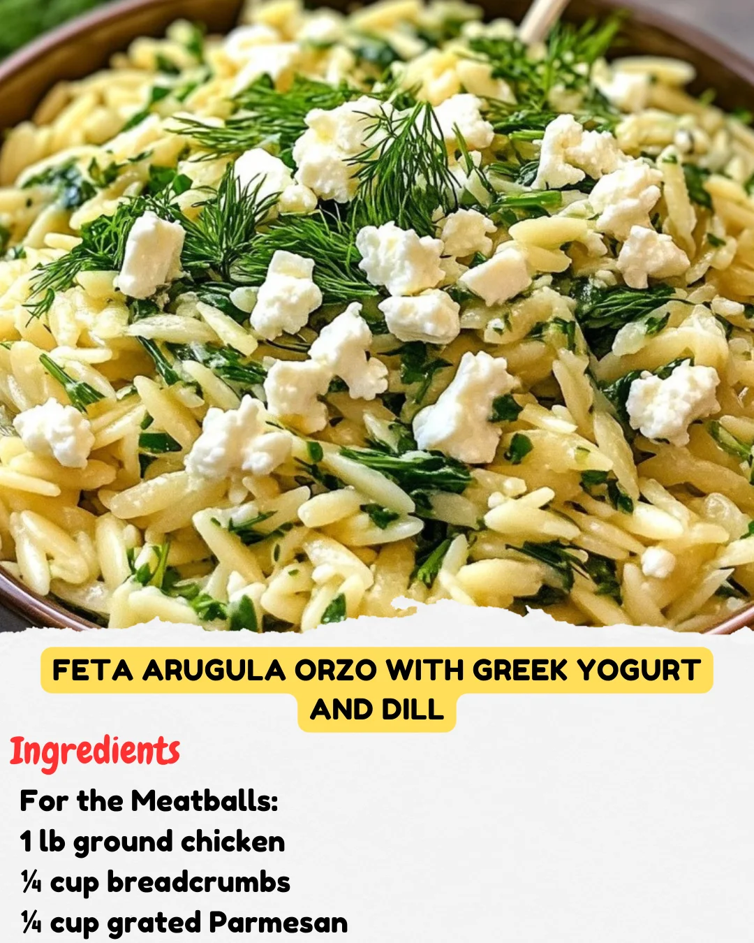 Feta Arugula Orzo with Greek Yogurt and Dill
