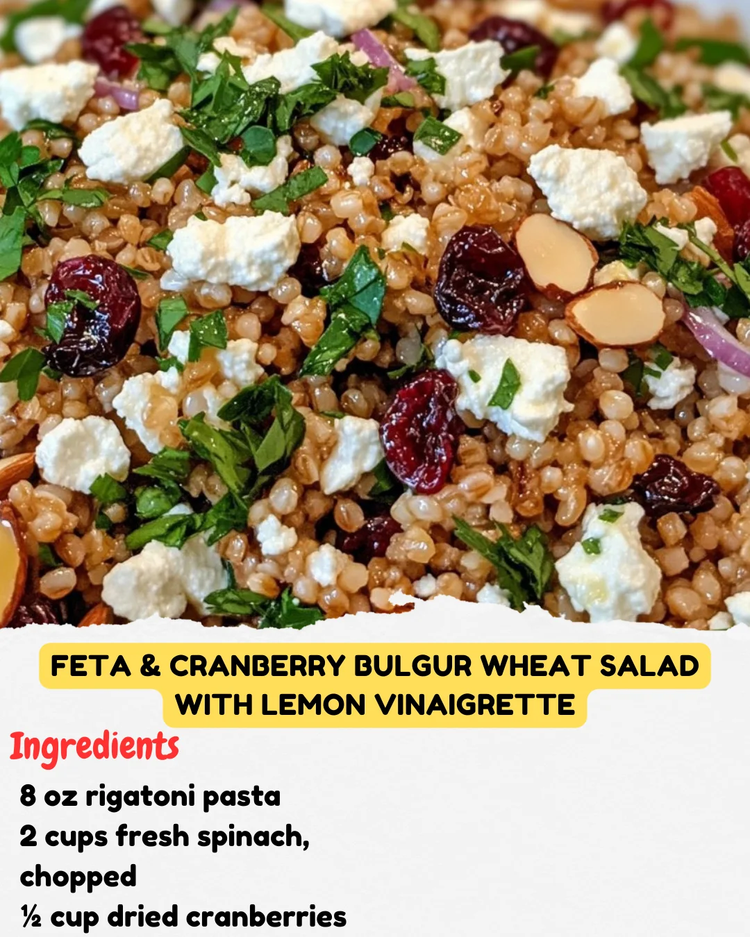 Feta & Cranberry Bulgur Wheat Salad with Lemon Vinaigrette