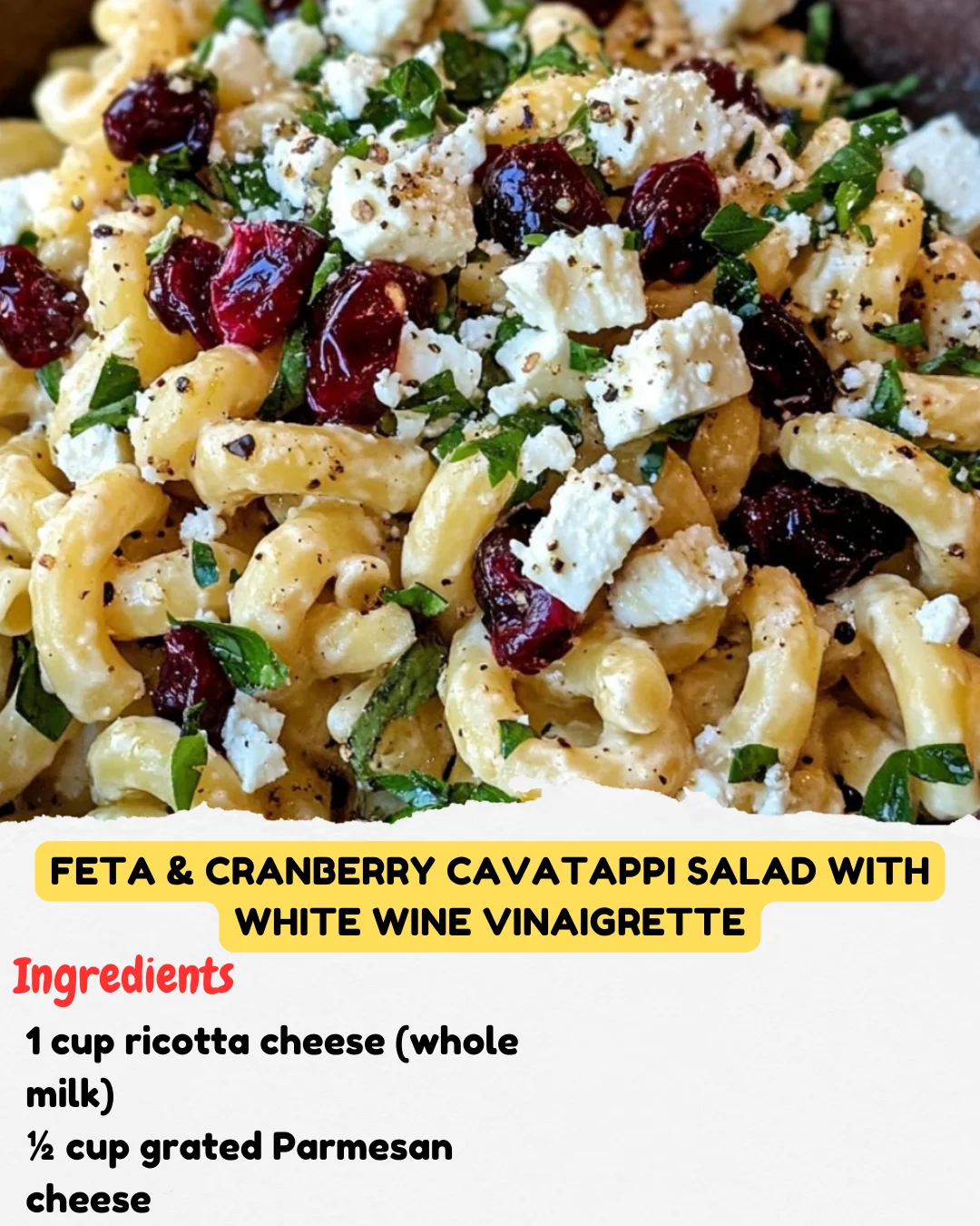 Feta & Cranberry Cavatappi Salad with White Wine Vinaigrette