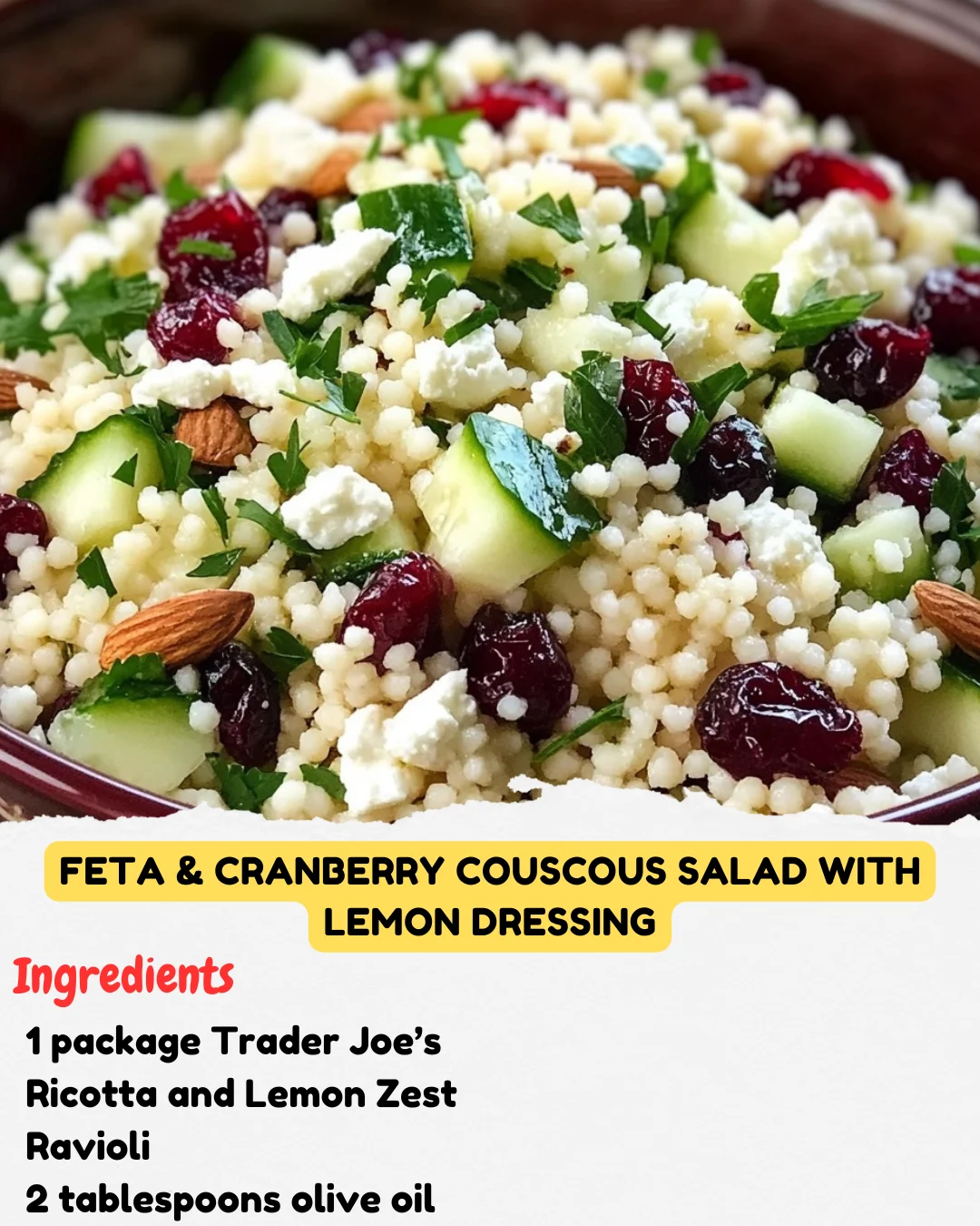 Feta & Cranberry Couscous Salad with Lemon Dressing
