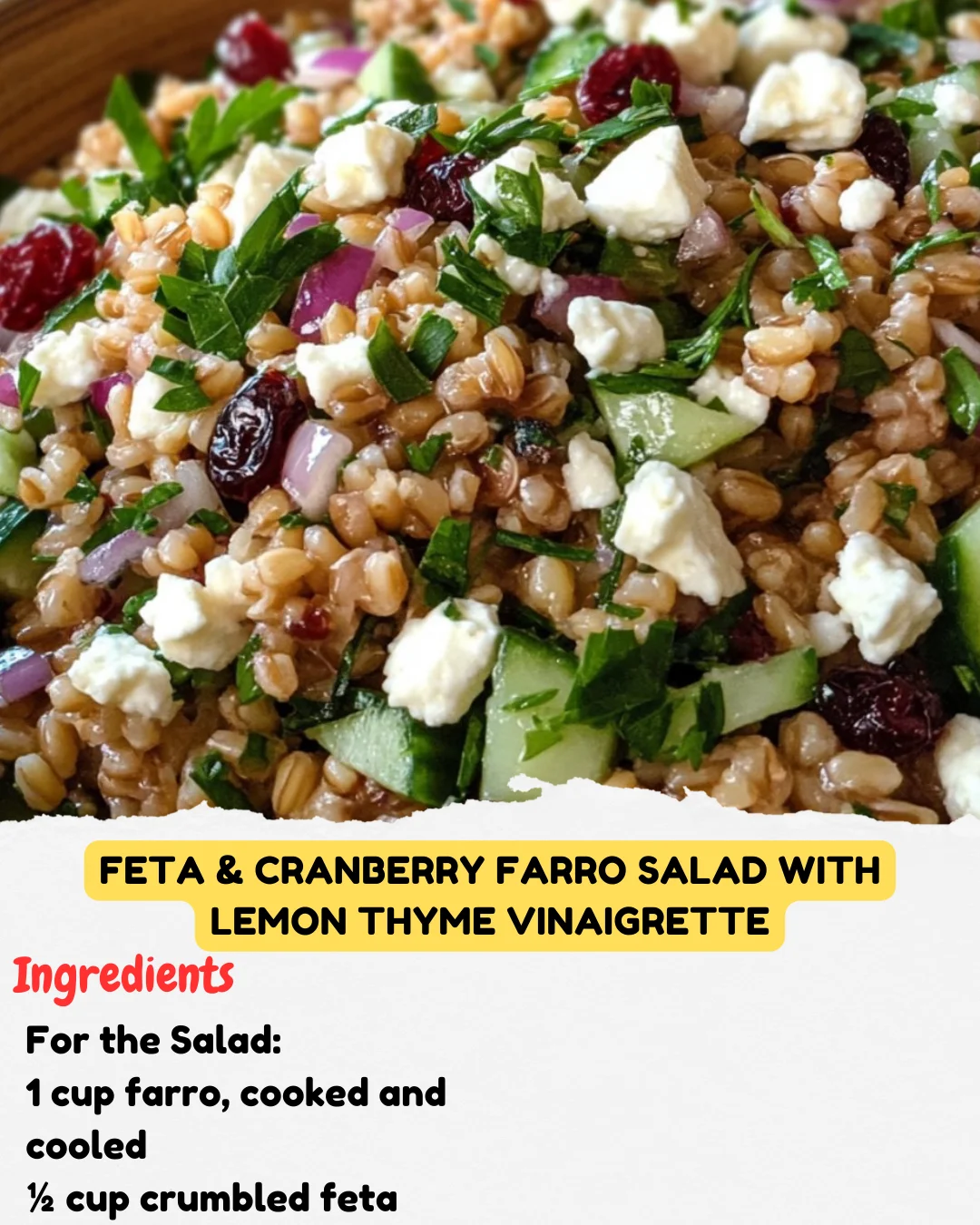 Feta & Cranberry Farro Salad with Lemon Thyme Vinaigrette