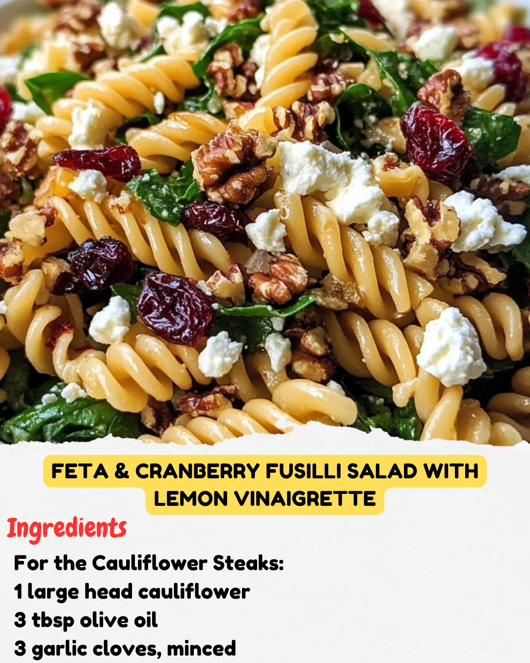 Feta & Cranberry Fusilli Salad with Lemon Vinaigrette