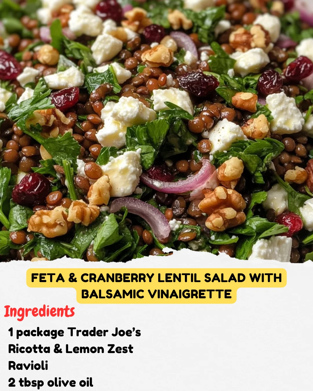 Feta & Cranberry Lentil Salad with Balsamic Vinaigrette
