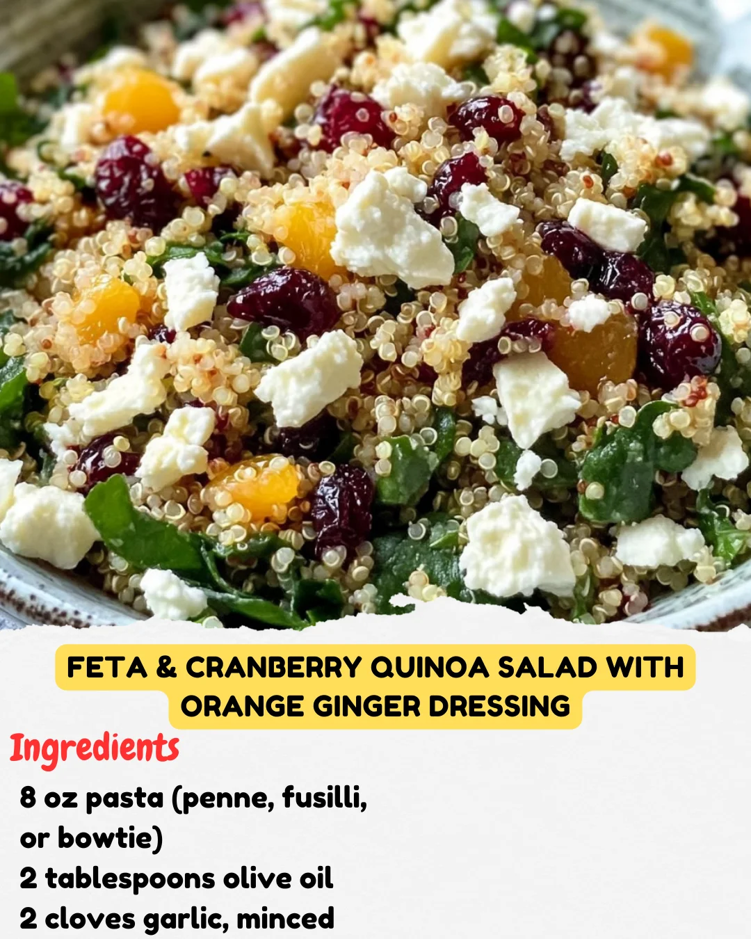 Feta & Cranberry Quinoa Salad with Orange Ginger Dressing