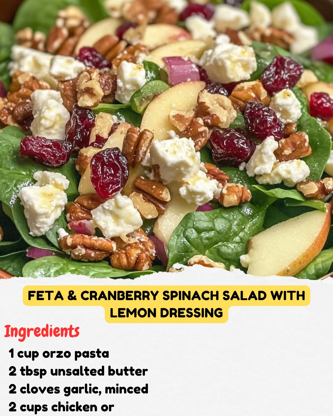Feta & Cranberry Spinach Salad with Lemon Dressing