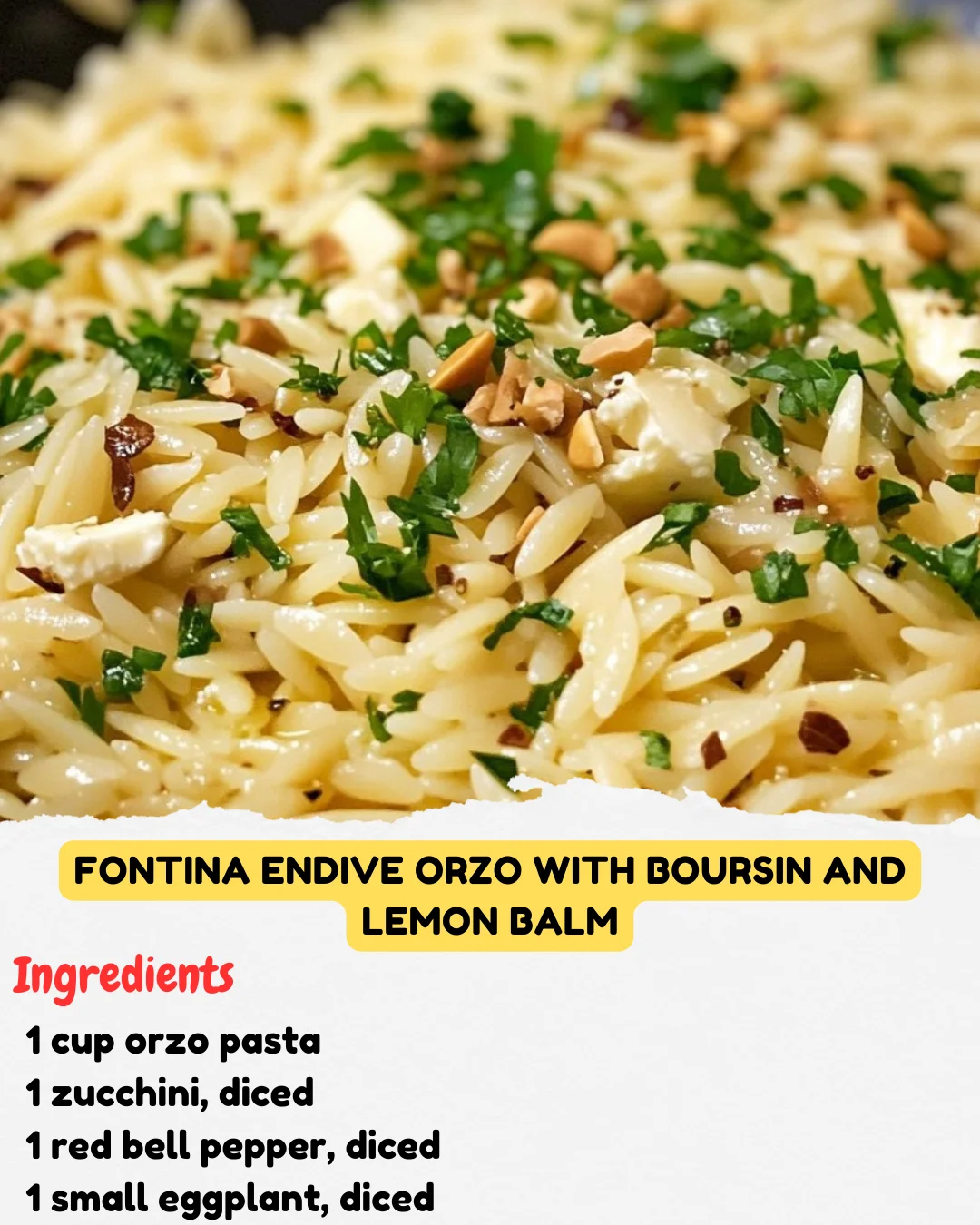 Fontina Endive Orzo with Boursin and Lemon Balm