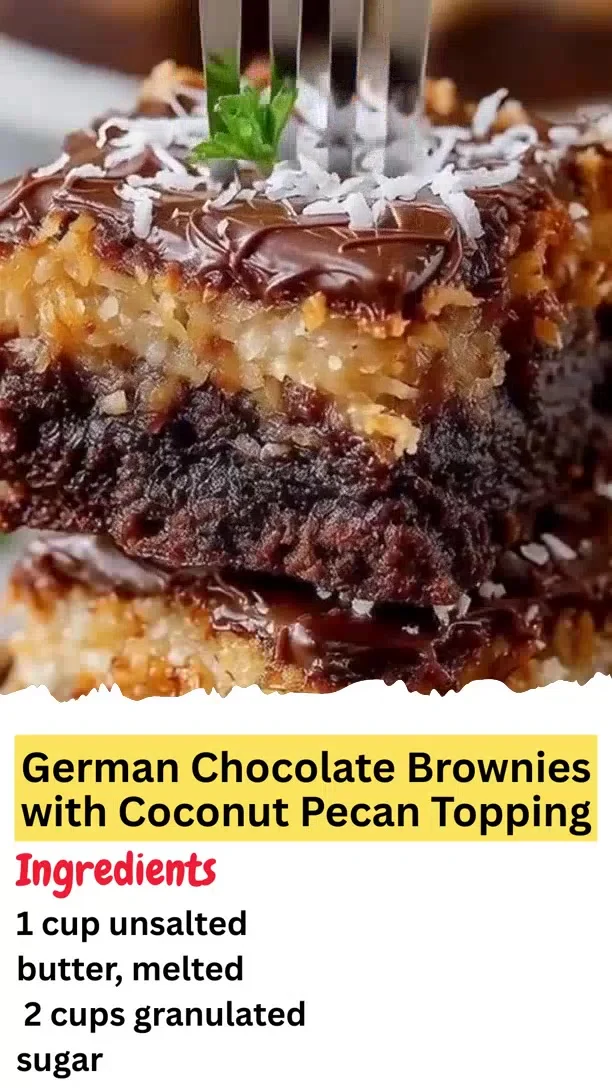 German Chocolate Brownies with Coconut Pecan Topping