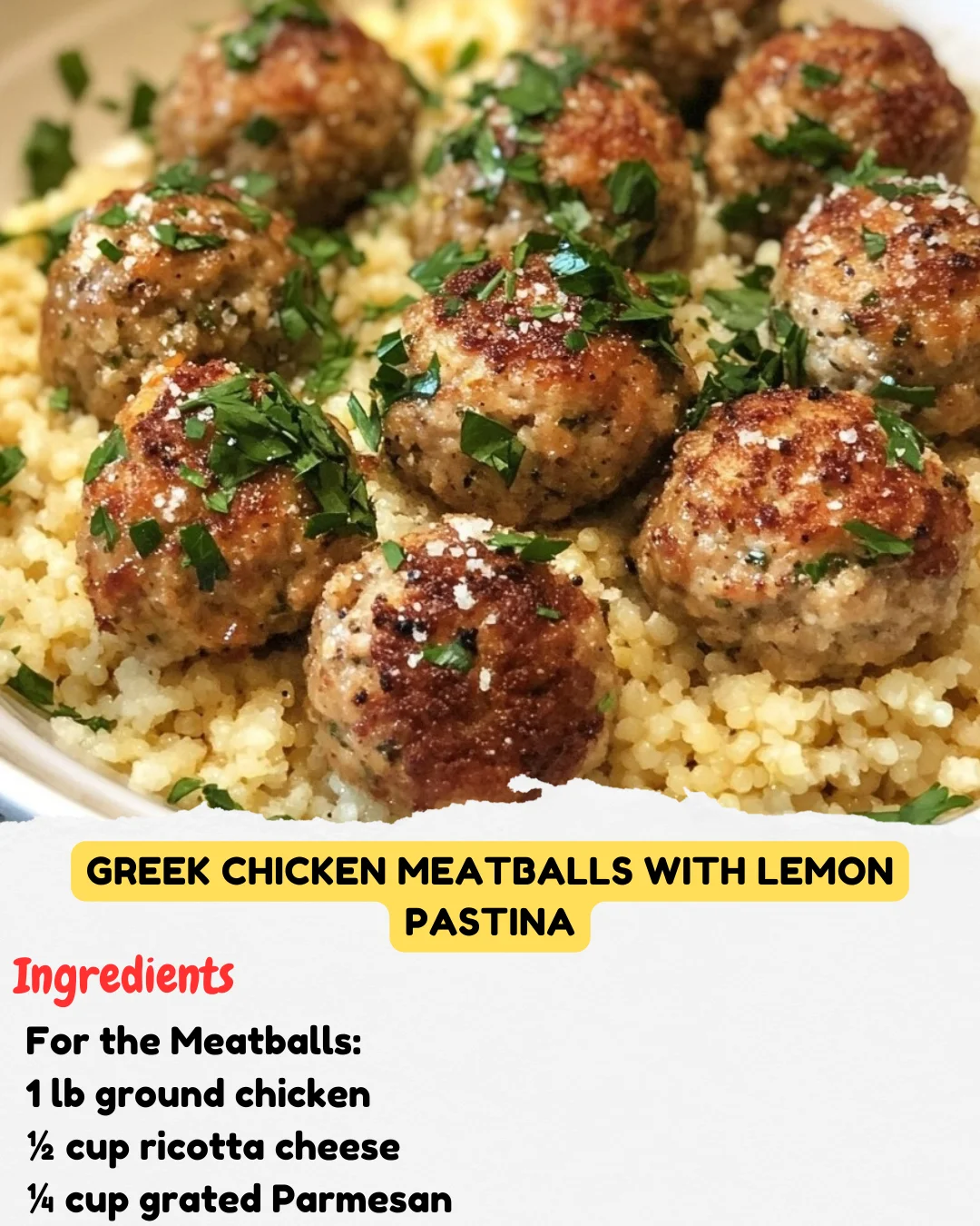 Greek Chicken Meatballs with Lemon Pastina