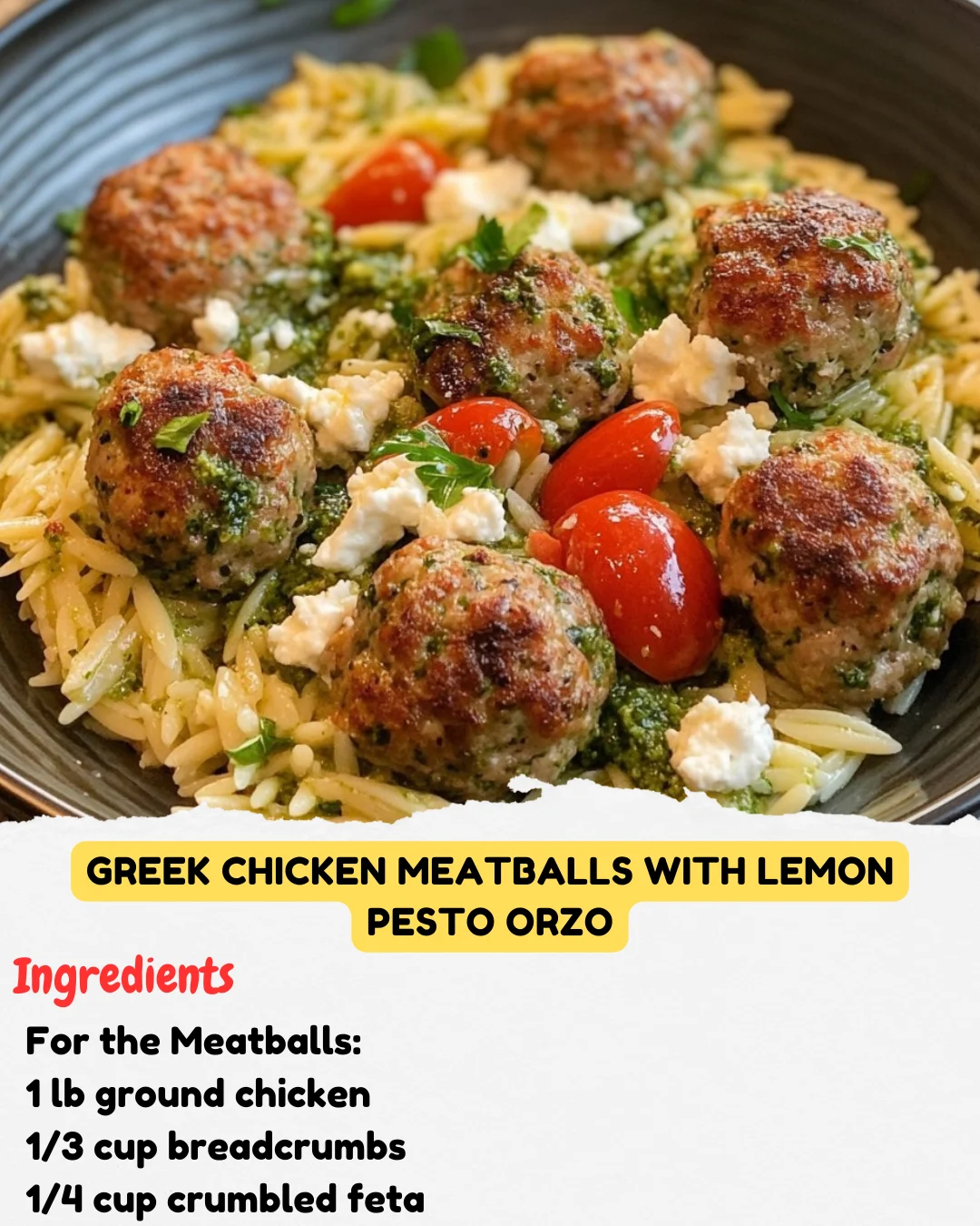 Greek Chicken Meatballs with Lemon Pesto Orzo