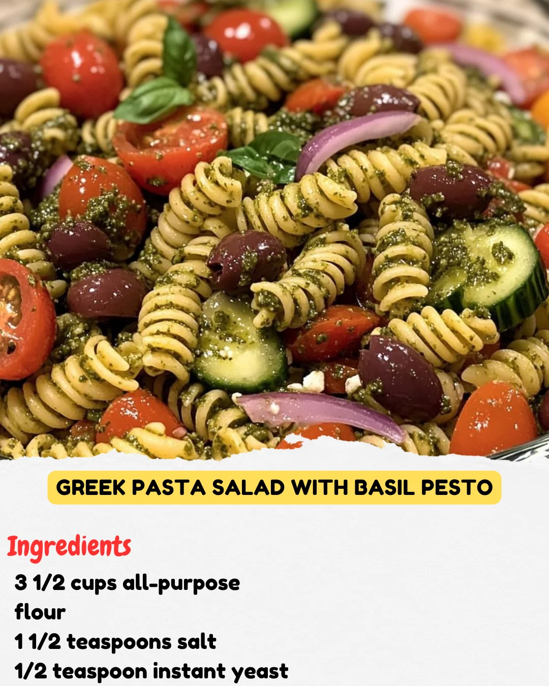 Greek Pasta Salad with Basil Pesto