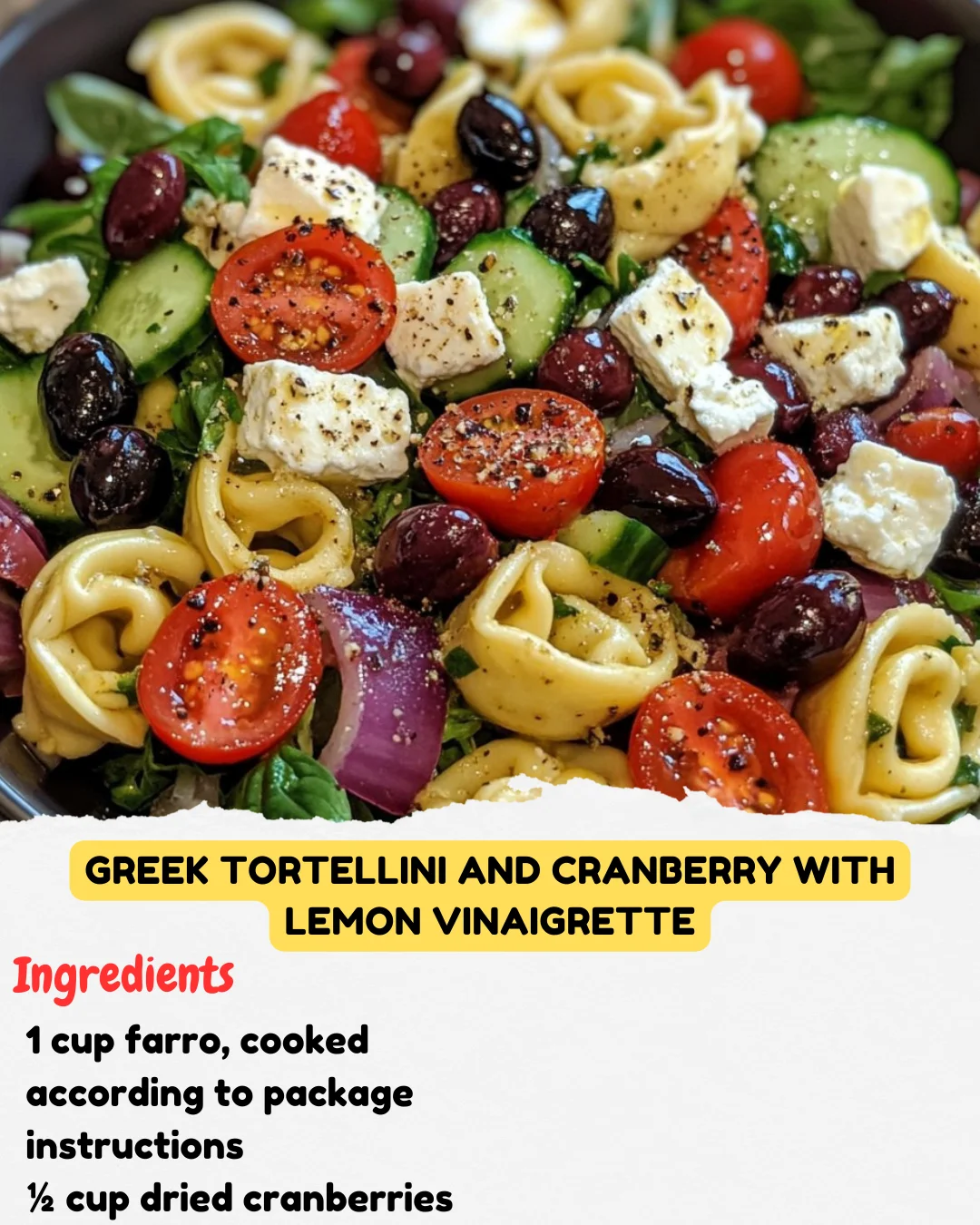 Greek Tortellini and Cranberry with Lemon Vinaigrette