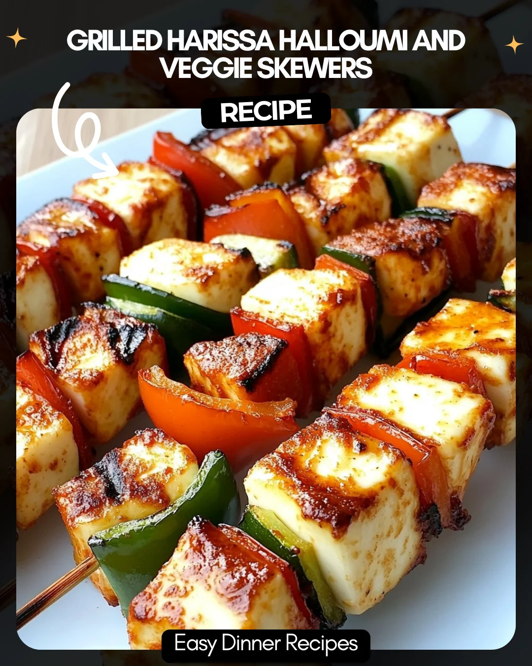 Grilled Harissa Halloumi and Veggie Skewers