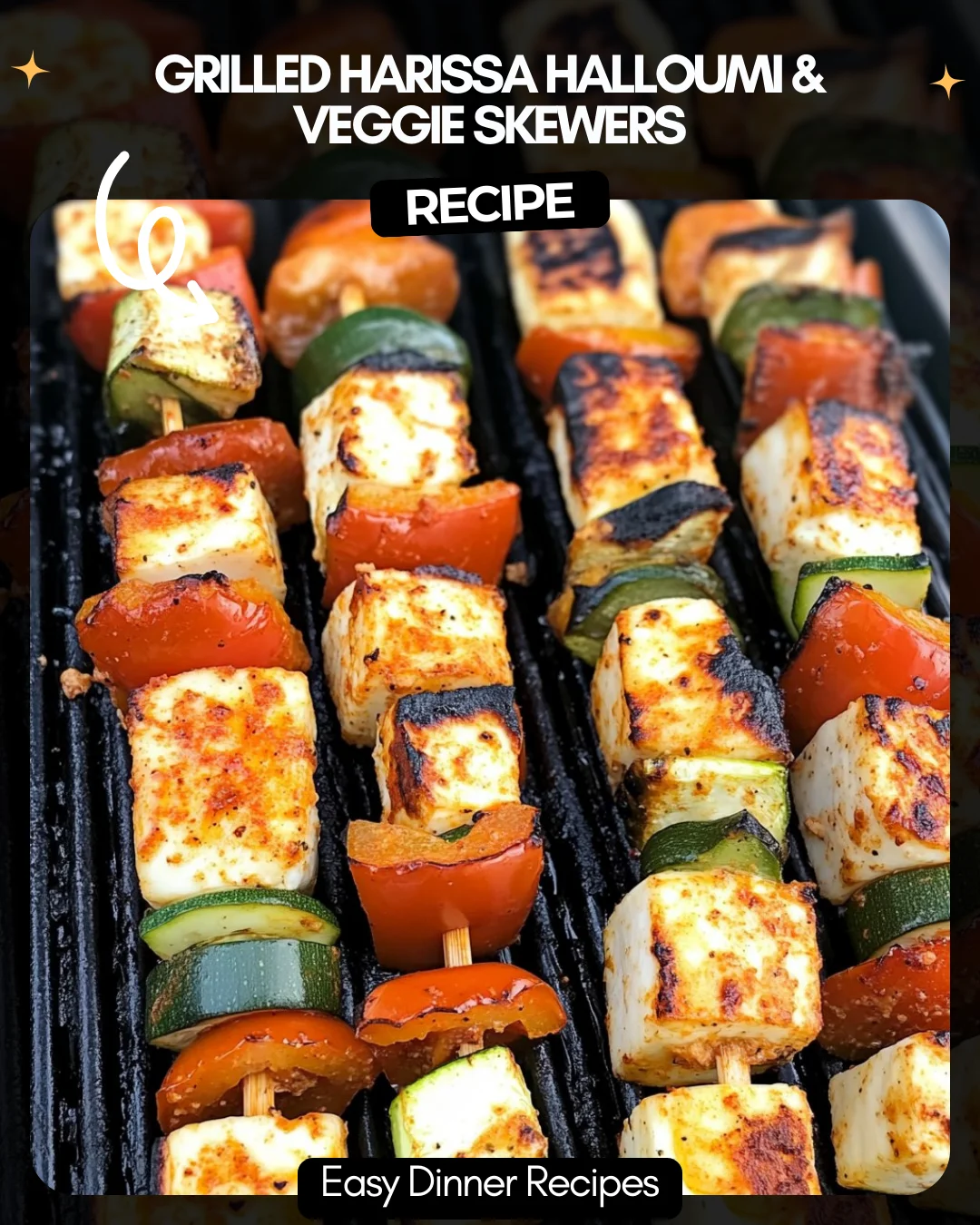 Grilled Harissa Halloumi & Veggie Skewers
