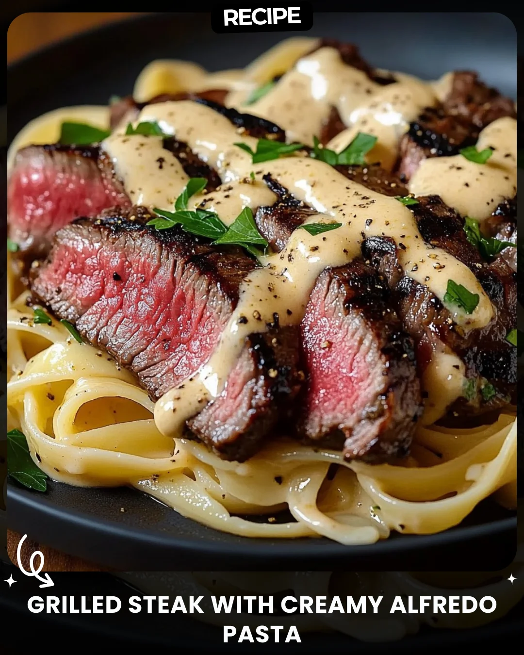 Grilled Steak with Creamy Alfredo Pasta